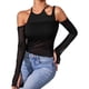 thumbnail image 1 of Blusa con hombros descubiertos y espalda descubierta para mujer, blusa ajustada de malla con mangas largas y cuello Halter, 1 of 8