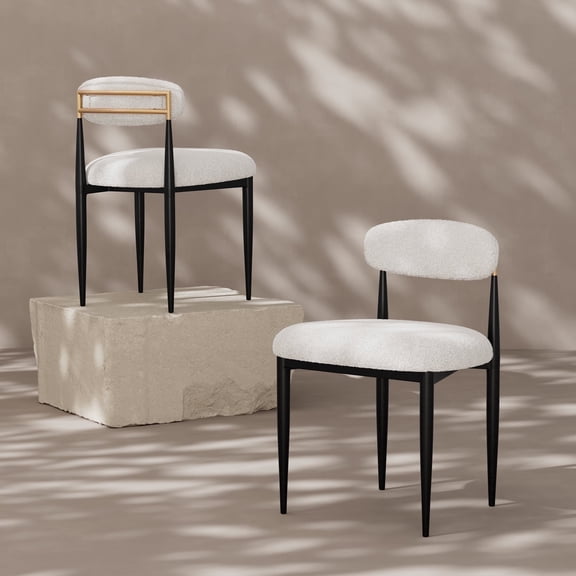 Morden Fort Boucle White Dining Chairs Set of 2, Mid-Century Boucle Chairs for Kitchen, Reception, Living Room, Apartment