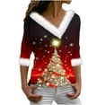 thumbnail image 1 of Aqestyerly Hauts à Manches Longues pour Femmes Joyeux Noël Haut à Col en V Uni Décontracté à Manches Longues Blouse Mode pour Femmes, 1 of 4