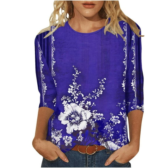 SHE IS Womens 3/4 Sleeve Tops, Long Sleeve Shirts for Plus Size Women Dressy Business Tops for Women 2025 Blouses for Women Business Casual Plus Basic Oversized Crop Tees for Women