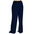 thumbnail image 7 of AJTQTH Lounge Pants for Women Imitation Cotton Plus Size Solid Casual Pants Drawstring Wide-Leg Straight Loose Trousers Dark Blue M, 7 of 7