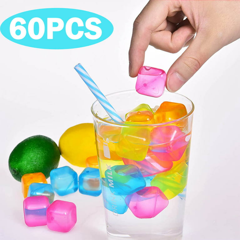 Reusable Ice Cubes - Square Colored Plastic Ice Cubes for Drinks, Cocktails, Beer, Whiskey, Parties, Non-diluting Ice Cubes, 60pcs