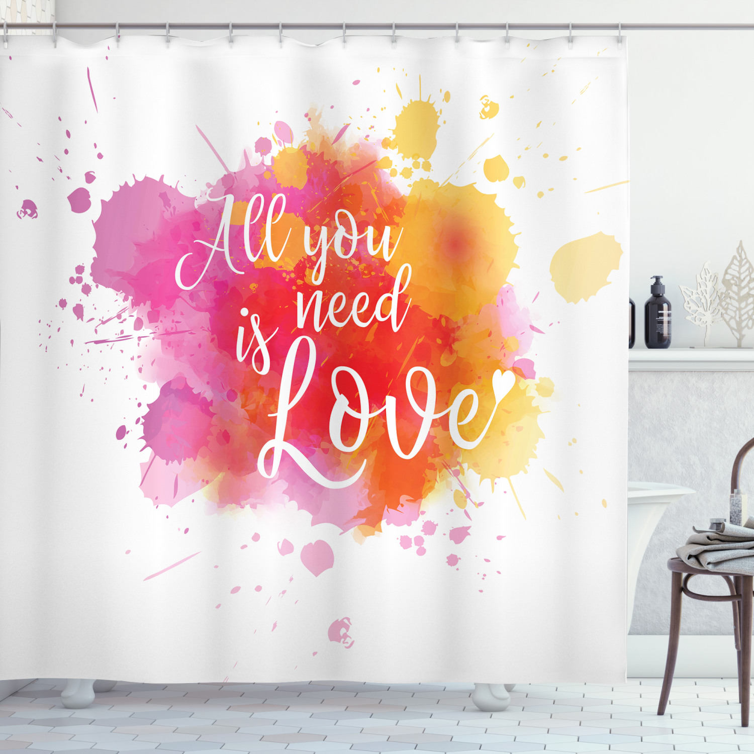 All You Need Is Love Shower Curtain, Watercolor Background with Lover