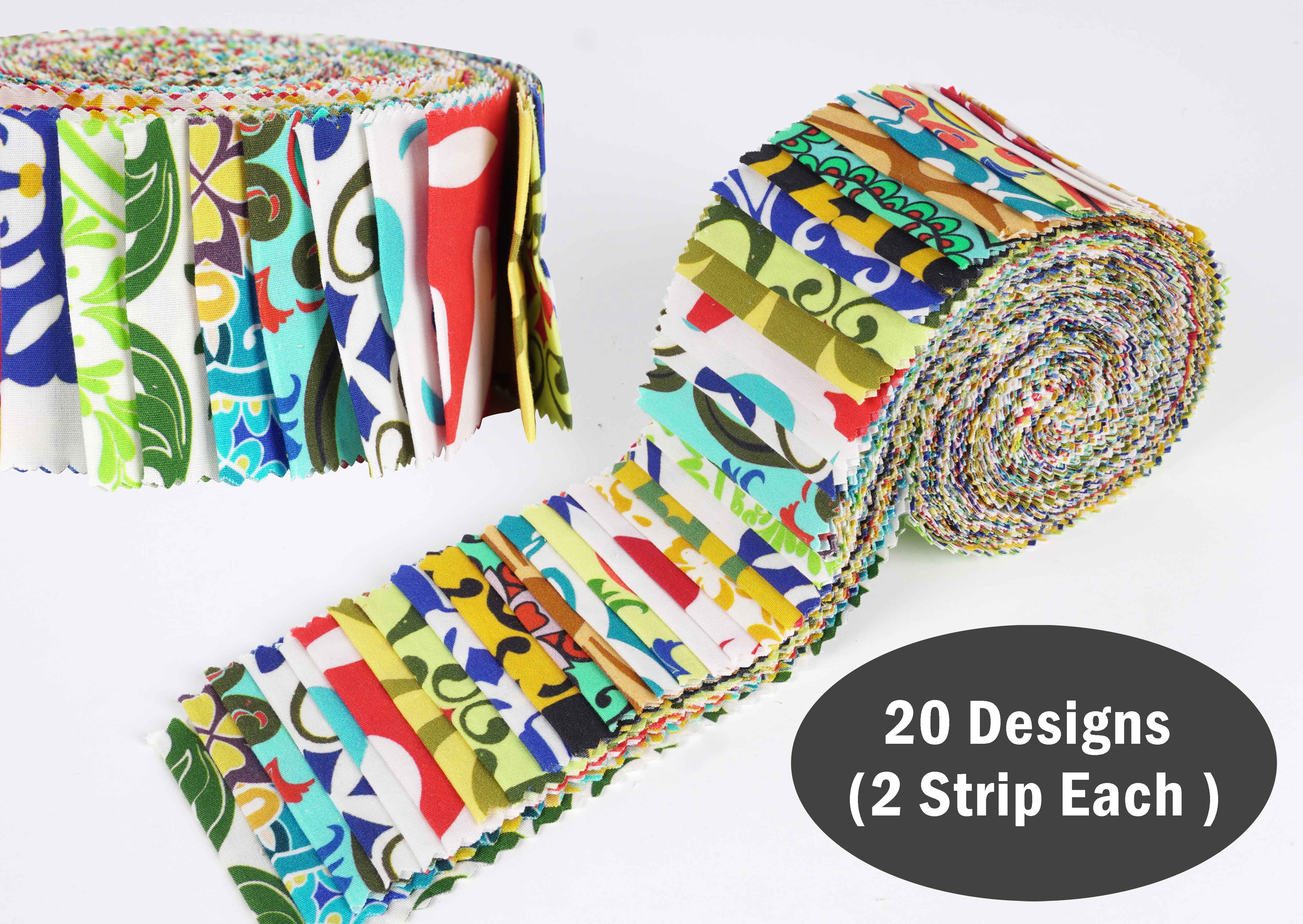 Soimoi 40Pcs Motifs Print Cotton Precut Fabrics For Quilting Craft Strips 2.5x42 inches Jelly Roll - Multicolor