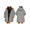 thumbnail image 3 of Women Long Diamond Quilted Hooded Jacket,Fashion Winter Coat Oversized Baggy, Warm Long Sleeve Jackets Grey XL, 3 of 7