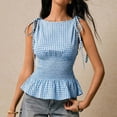 thumbnail image 6 of Y2k Plaid Smocked Peplum Tops for Women Tie Shoulder Sleeveless Ruffle Hem Flowy Tank Top Trendy Going Out Summer Top Blue S, 6 of 6