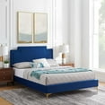 thumbnail image 2 of Platform Bed Frame, King, Blue Navy, Velvet, Mid Century French Bedroom, Modern Contemporary Boutique HB35452, 2 of 12