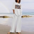 thumbnail image 2 of YABCSAZ Summer Outfits for Women Short Sleeve Casual Loose Printed Tops and Solid Color Drawstring Wide Leg Pants Athletic Sportswear 2 Piece Outfits, 2 of 5