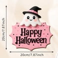 thumbnail image 4 of Kdkad Halloween Welcome Sign for Front Door, Ghost Wooden Wreaths with Hanging Chains for Halloween Decorations Outdoor, Pink Black Halloween Wall Decor for Halloween Party Supplies, 4 of 7