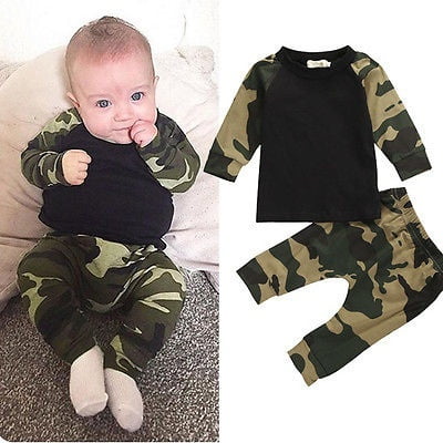 Newborn Toddler Infant Kids Baby Boy Camouflage Clothes Cotton