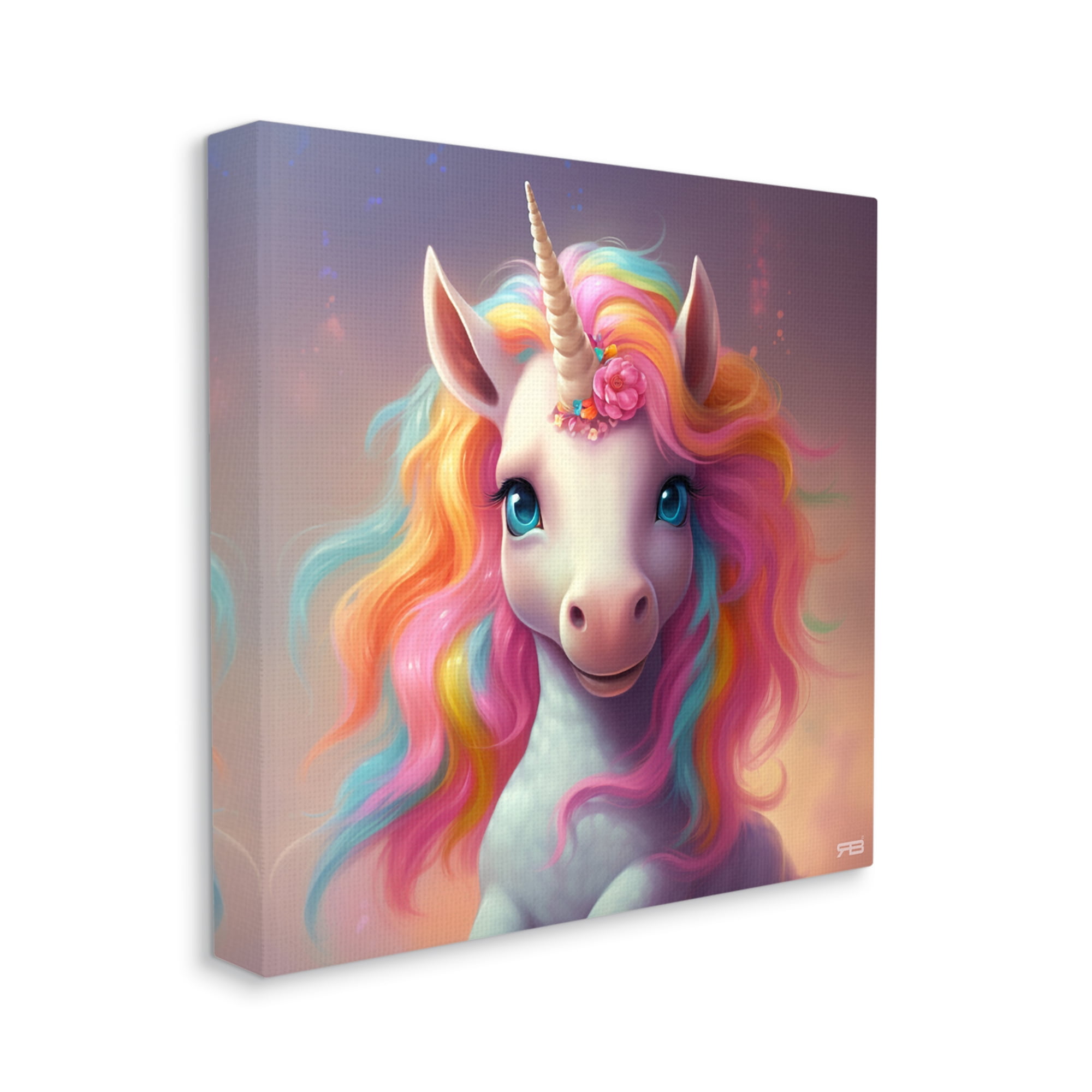 Stupell Industries Happy Baby Unicorn Fairy Tales & Fantasy Painting Gallery Wrapped Canvas Art Print Wall Art, 24 x 24