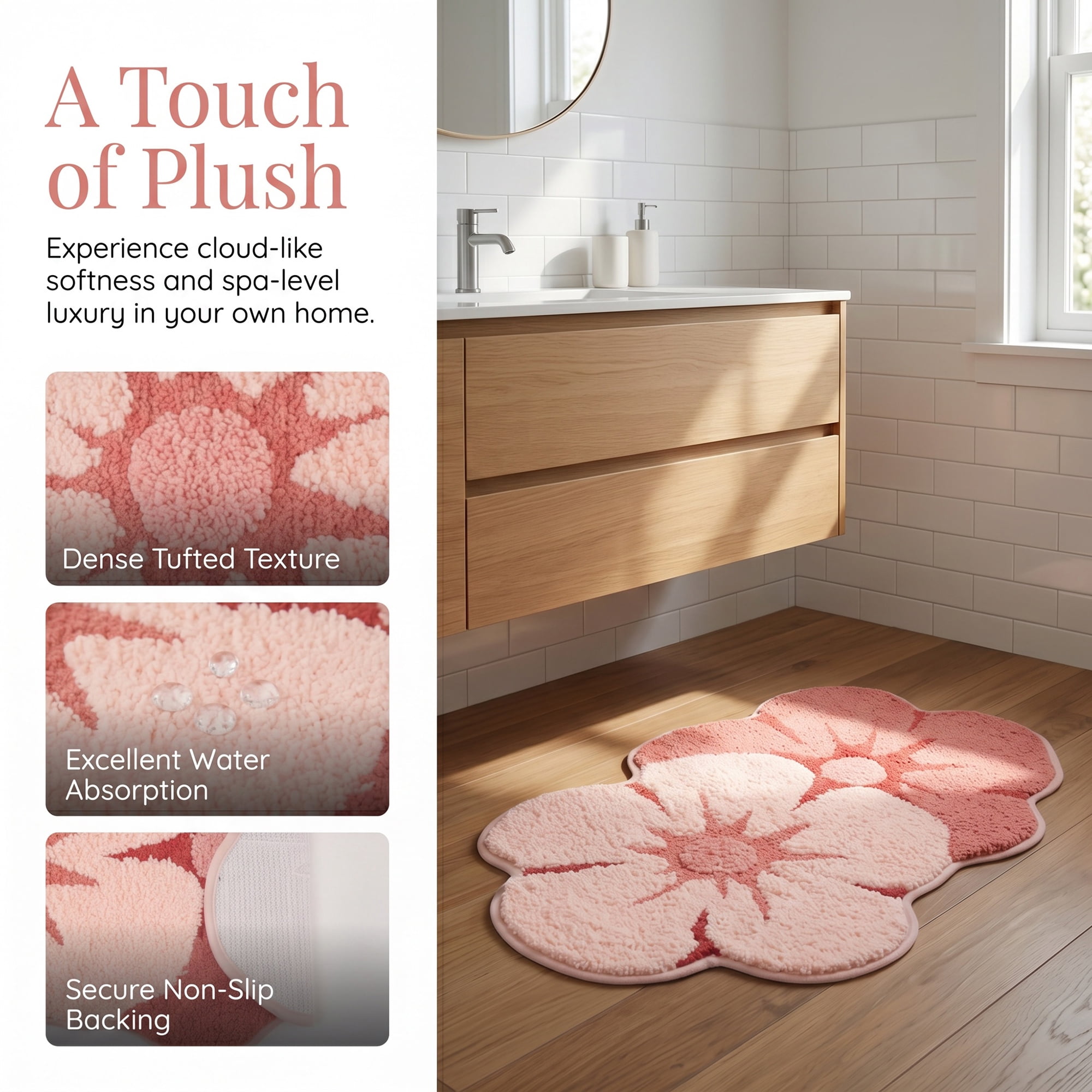 Unique Bargains Printed Rug Ultra Soft Absorbent Plush Bath Mat Red Flower 30" x 18"