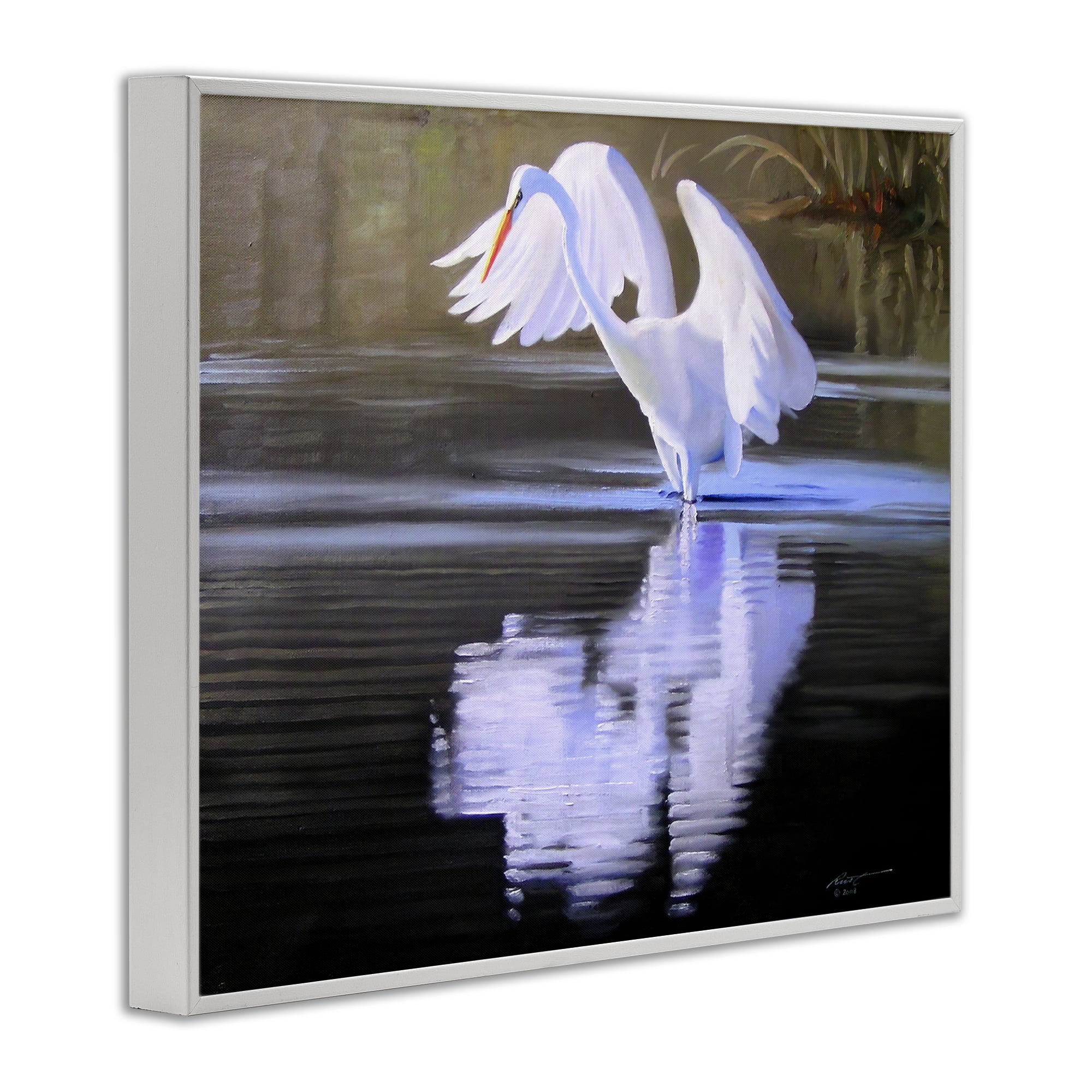 Stupell Industries Egret with Water Ripples Animals & Insects Painting White Framed Art Print Wall Art, 14 x 11