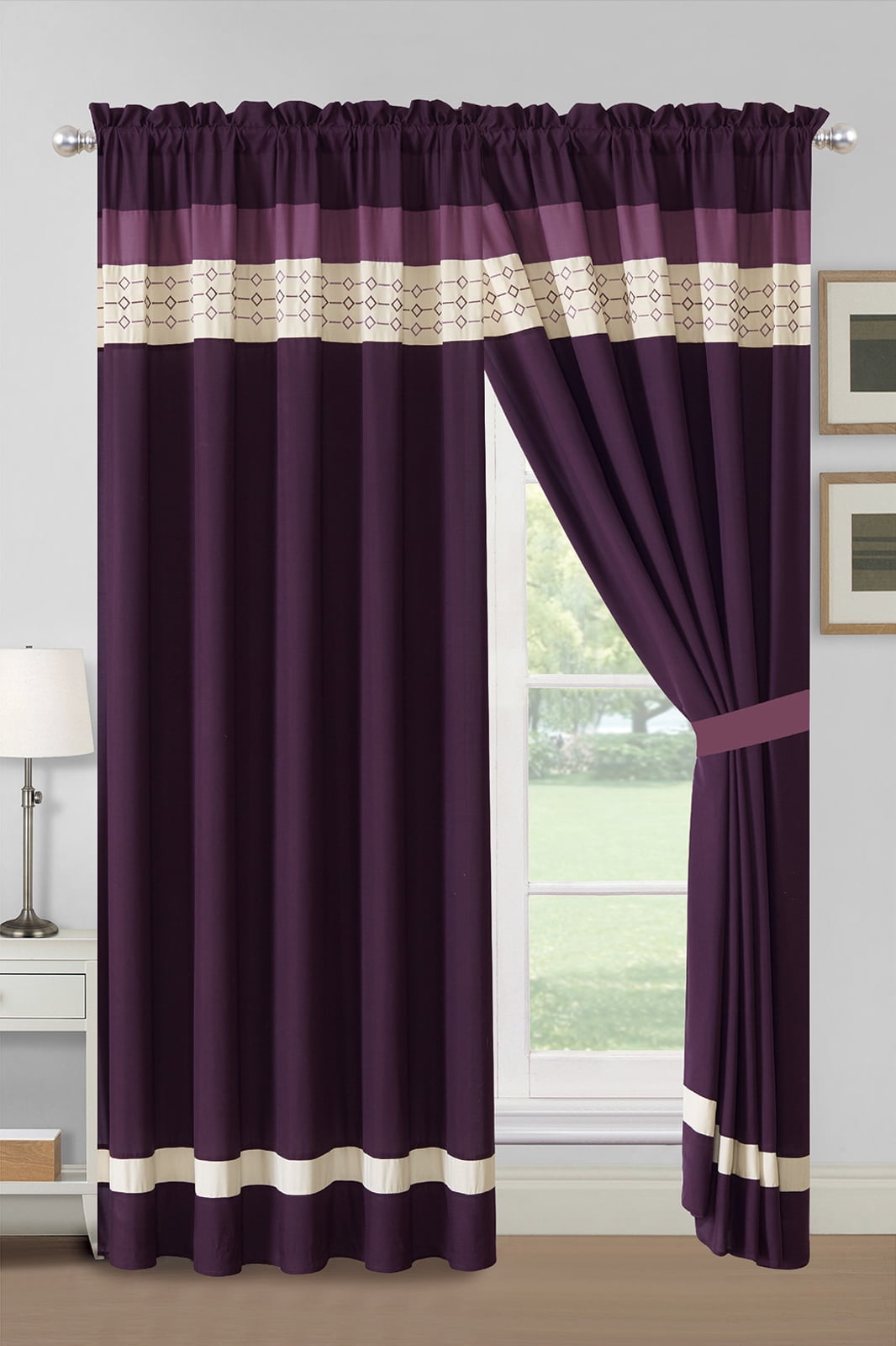 4 Pc Clover Trellis Floral Curtain Set Slate Blue Gray Valance