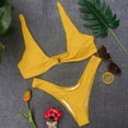 thumbnail image 4 of Minjewel Women's Sexy Solid Color High Waist Bikini Set with Gold Lock Detail, Fashion Swimsuits for Women for Beach, Pool & Summer,Yellow M, 4 of 8