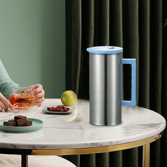 Yoziaaoa 2 Pcs Stainless Steel Water Pitcher with Lid 55oz Metal Jug Cold Water Kettle, Keeps Drinks Cold for Hours, Insulated Pitcher for Fridge, Dishwasher Safe (Blue)