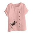 thumbnail image 4 of Lydiaunistar Women's Plus Size Spring Tops Casual Printed Short Sleeve Button-Up Blouse T-Shirt, Soft Polyester Round Neck Comfy Daily Wear Pink, 4 of 4