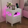 thumbnail image 3 of Clearance! Nightstand with USB Charging Ports and LED Lights,End Table with 2 Drawers and Shelf,White, 3 of 9