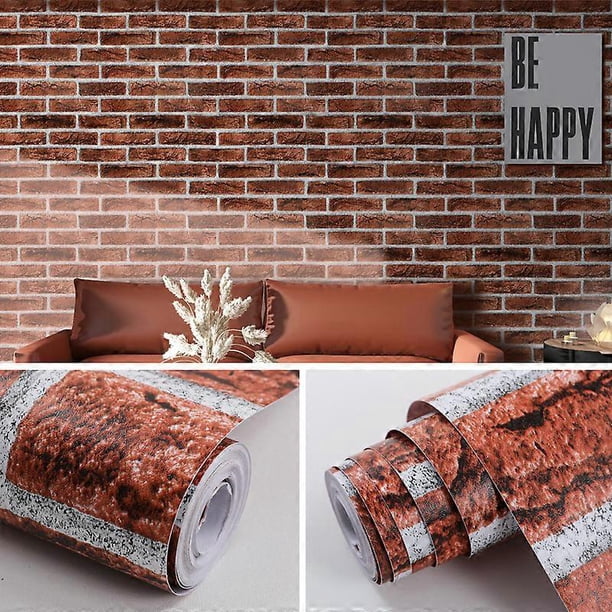 0.45x10m Red Brick Look Self Adhesive Wallpaper, PVC Thickened Vinyl Durable Waterproof Wallpaper, Red Vintage Brick Wall Paper Decoration