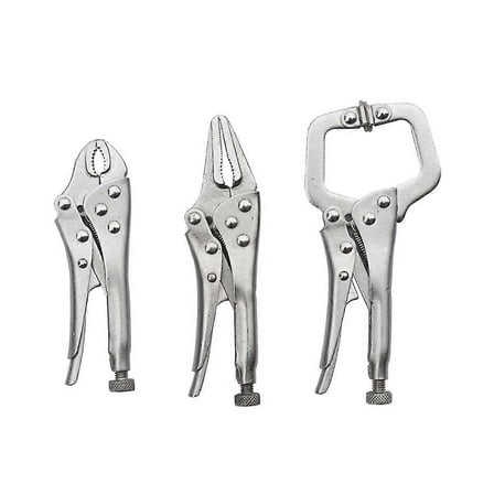 Topzone 3pcs Mini Vise Locking Pliers Set Curved Jaw Pliers And Long Nose And C Clamp Assorted Locking Weld