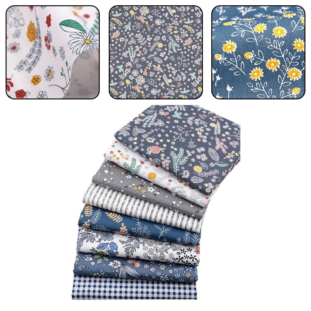 8pcs Pure Cotton Printed Gray Series Floral Fabric Diy Handmade Patch Sewing Set