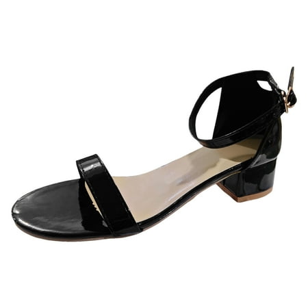 

Womens Sandals Women Summer Casual Open Toe Square Heels Breathable Buckle Strap Shoes Sandals Orthopedic Sandals for Women Summer Sandals for Women 2024(Color:Black Size:US 7.5)