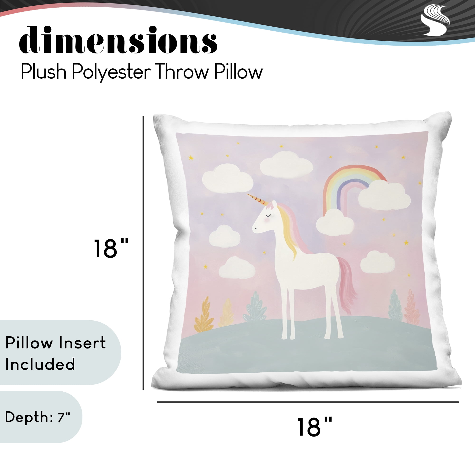 Stupell Industries Mystical Unicorn with Rainbow & Clouds Decorative Printed Throw Pillow, design by Lazar Studio, 18 x 7 x 18