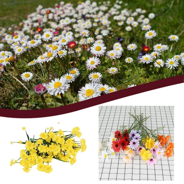 Xihbxyly Margaritas Artificiales, Amarillo Brillante con Hojas Verdes, Decoración Vibrante para El Hogar, La Oficina y La Boda, Arreglo Floral para Interior y Exterior, Plástico Resistente, Juego de