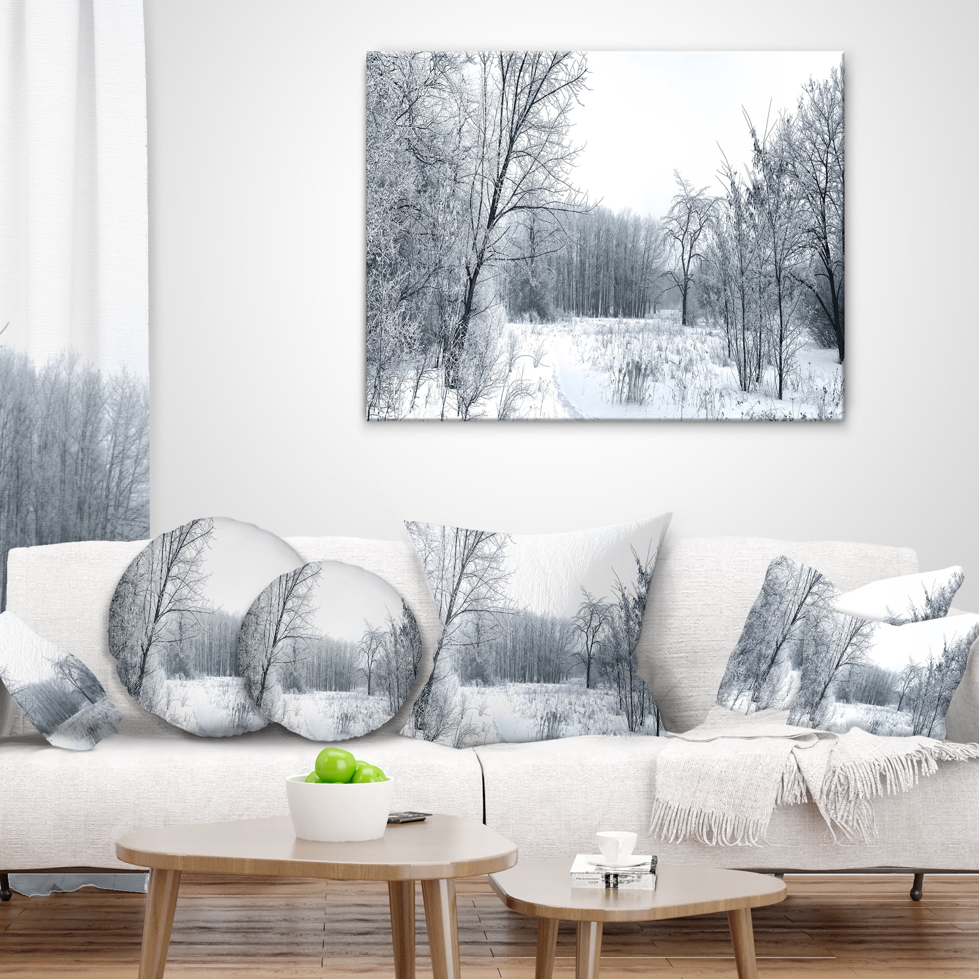 Designart Beautiful Winter Panorama - Landscape Printed Throw Pillow - 12x20