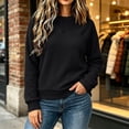 thumbnail image 4 of IUYRTFE Women's Round Neck Waffle Knit Long Sleeve Pullover Solid Color Casual Top with Seam Detail, 4 of 7