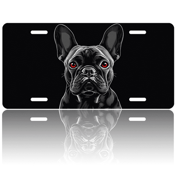 1 Pcs 2D Flat License Plate Covers & Frames, French Bulldog For Decorative Front, Waterproof For Decoration Aluminum License Plate Covers & Frames Cover For Men Women, 12" X 6"