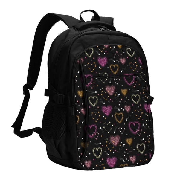 Easygdp Heart and Stars Mochila para Laptop de Viaje con Puerto USB, Mochila para Laptop con Puerto de Carga USB para Mujeres y Hombres