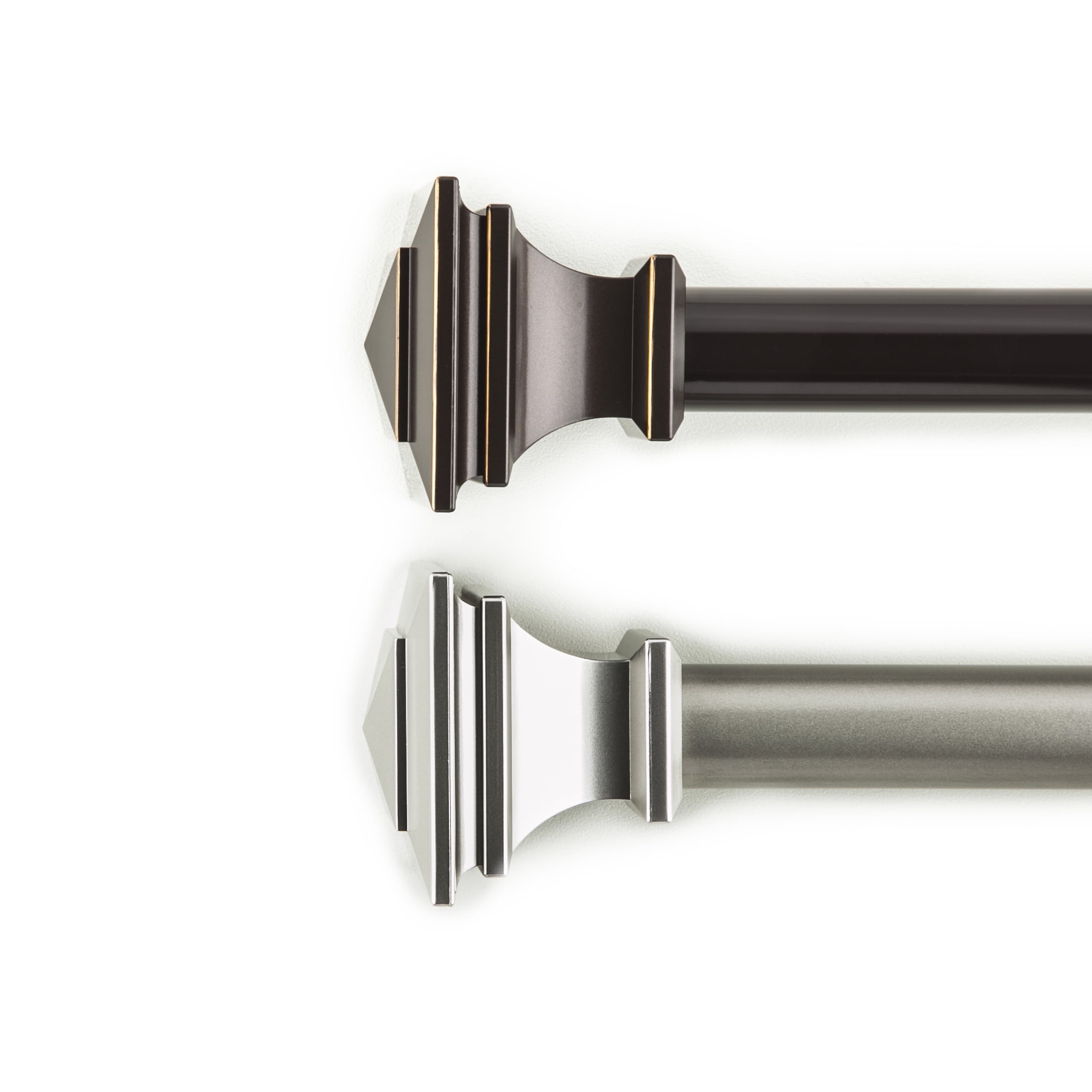 SnugSet 1" Nickel Andrew Square Adjustable Single Curtain Rod, 72"-144"