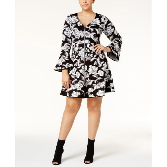 Plus Size Fit Flare Sweater Dress Deep Black 2X