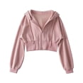thumbnail image 3 of CUSTG Women Zip Up Hoodie Cropped Double Zipper Sweatshirt Casual Streetwear Solid Color Long Sleeve Leisure Tops Daily Wear, 3 of 4