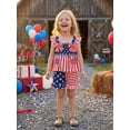 thumbnail image 4 of Loicainy Baby Toddler Girl 4th of July Clothes 6 12 18 24 Months 2T 3T 4T Star Stripe Print Flutter Sleeve Tank Tops and Ruffle Hem Shorts Summer Outfits Set, 4 of 9