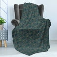 thumbnail image 4 of Botanical Soft Flannel Fleece Throw Blanket, Vintage Muted Tone Leaves on Dark Background, Cozy Plush for Indoor and Outdoor Use, 50" x 70", Petrol Blue Reseda Green, by Ambesonne, 4 of 5
