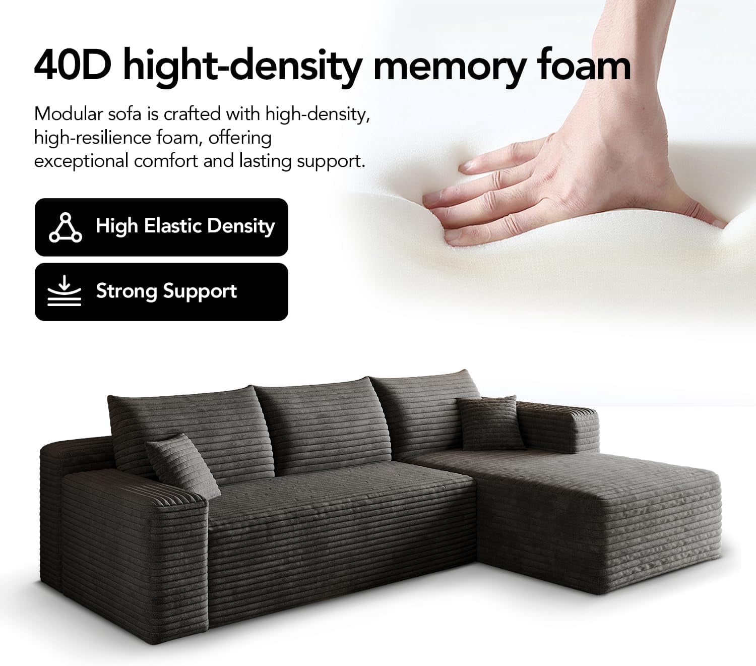 103" Cloud Sectional Sofa, Modern L Shaped Deep Seat Couch, Plush Corduroy Upholstered Sofa No Assembly, Living Room