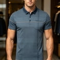 thumbnail image 5 of Men’s Short Sleeve Quick Dry Moisture Wicking Golf Polo Shirt with Pocket Bussiness Casual Striped Tee Tops for Middle-aged Size 3XL Blue, 5 of 7