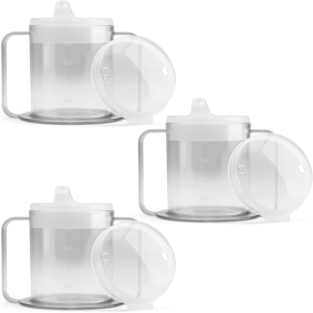 LZHF 9oz Adult Sippy Cup with 2 Handles - Independence Sip Cups for Adults for Limited Mobility - Handicapped Accessories - Handicap Cups for Elderly Care - Made in the USA - 3 Pack