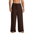 thumbnail image 3 of QIUOMBBP Men's Wide Leg Pants Summer Loose Lightweight Breathable Linen Yoga Pant Elastic Waist Drawstring Straight Trousers Brown L, 3 of 10