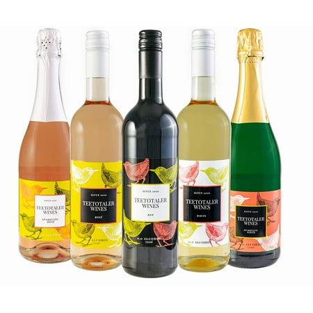Teetotaler Non Alcoholic Wine, 750mL, Variety 6-Pack | Alcohol Free | 2 Red, 2 White, and 2 Rose