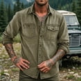 thumbnail image 6 of Men's Casual Button Down Shirt Long Sleeve Turndown Collar Solid Polyester Zipper Closure Pockets Daily Work Office Business | Zenithor,Army Green L, 6 of 7