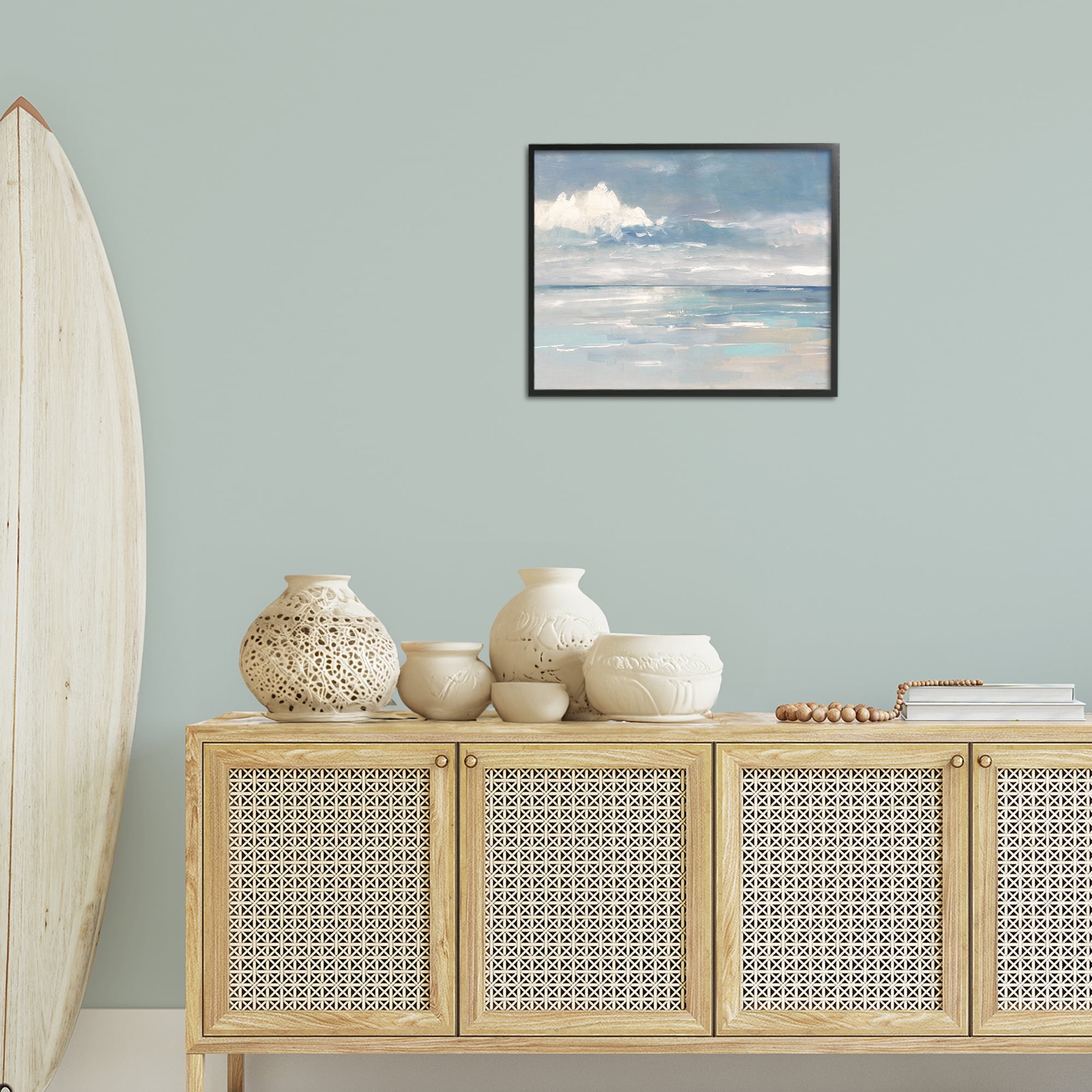 Stupell Industries Beach Clouds Reflection Landscape Painting Black Framed Art Print Wall Art, 20 x 16