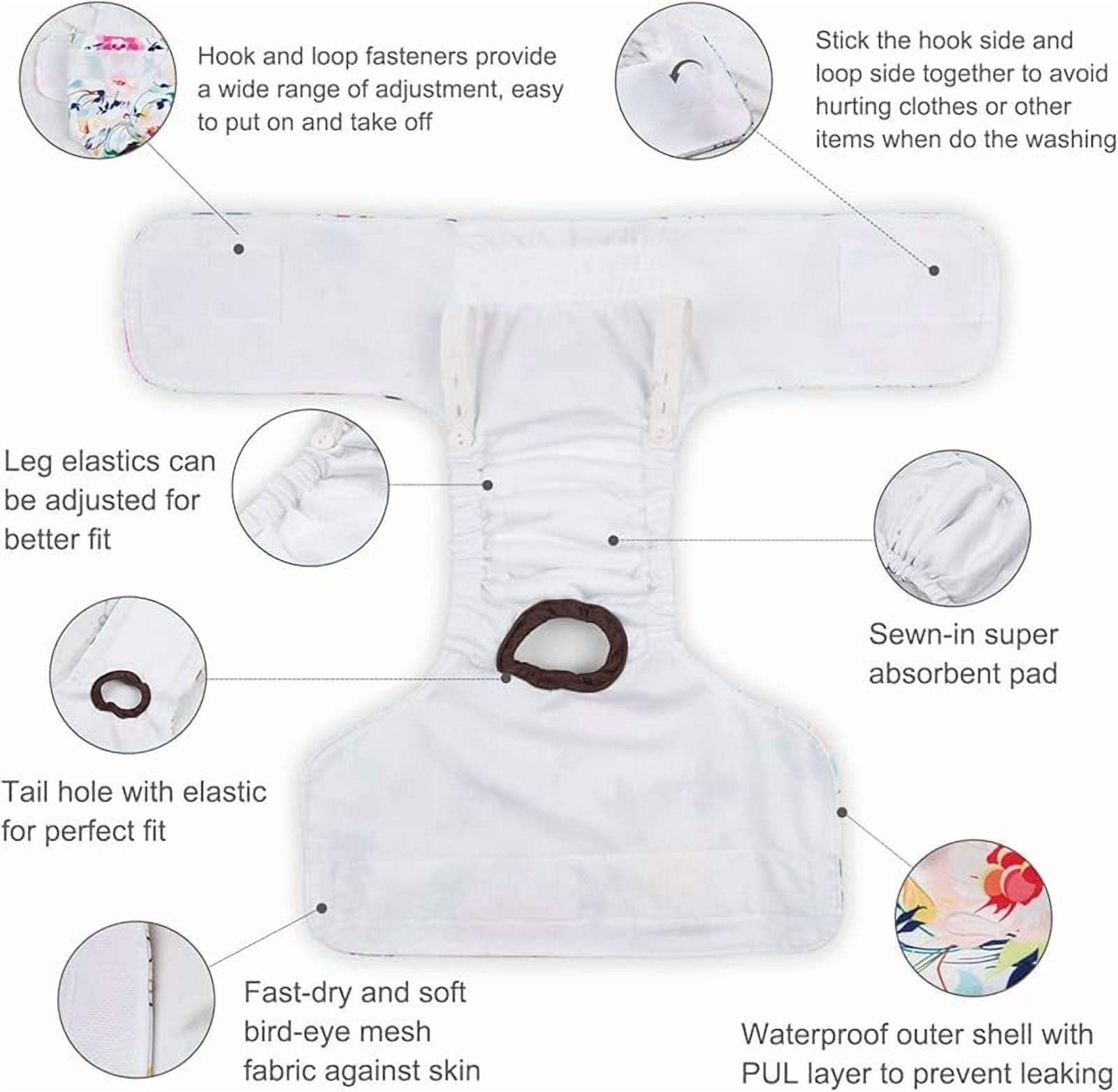 Dog Diapers Female Washable Small Medium Large 3 Pack Reusable Doggie Diapers Puppy Period Pants for Doggy Heat Cycle Peeing D14S