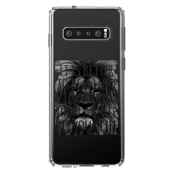 DistinctInk Clear Shockproof Hybrid Case for Samsung Galaxy S10 (6.1" Screen) - TPU Bumper Acrylic Back Tempered Glass Screen Protector - Better to Be A Lion For a Day Than A Sheep