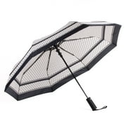 Nollia Windproof Automatic Travel Umbrella, Compact Portable with Reinforced Ribs for Sun & Rain-Black & White Polka Dot