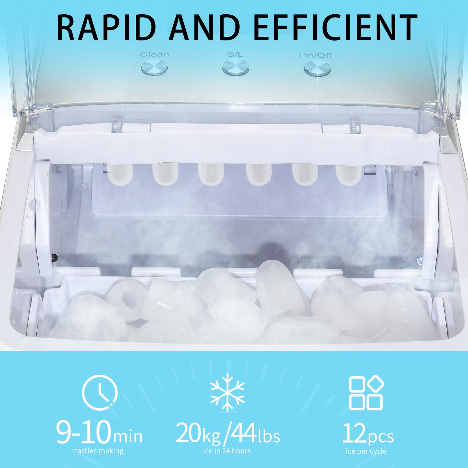 Lowestbest Portable Ice Maker, 24-Hour Countertop Ice Maker, Compact Automatic Ice Maker