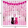 thumbnail image 4 of Valentine''s Day Shower Curtain Black Pink Cat Heart Floral Romantice Sweet Couple Hot Pink Fabric Bathroom Curtain Set with Hooks(70" WX70 H), 4 of 4