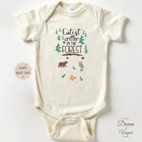 Baby Bodysuit BELLA CANVAS Cutest Critter In The Forest Onesie, Woodland Animals Baby Bodysuit, Baby Announcement Onesie, Baby Shower Gift, Cute Natural Baby Onesie